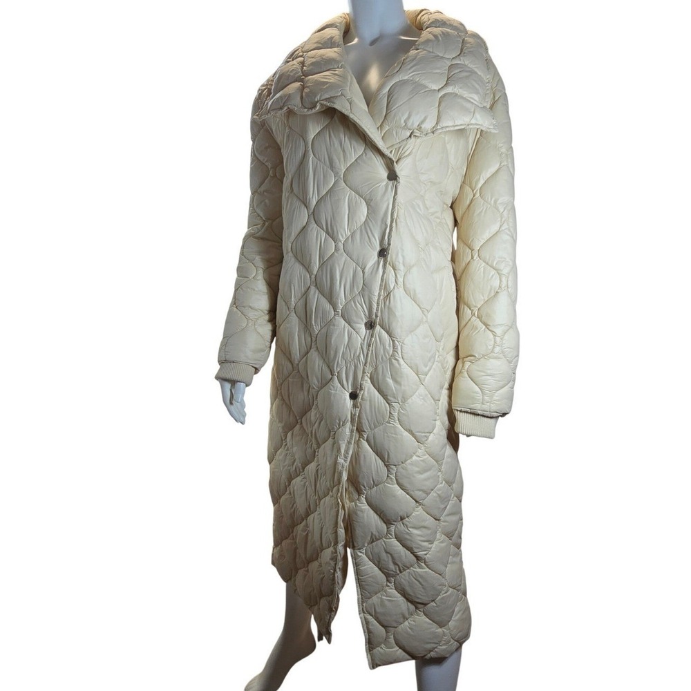 River Island Padded Quilted Long Coat Womens 6 Cream Maxi Aysmmetrical Luxury